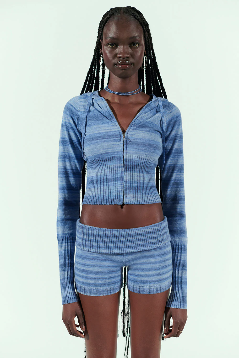 Aimee Lightweight Knit Hoodie - Sonoma Stripe Blue - Image 5