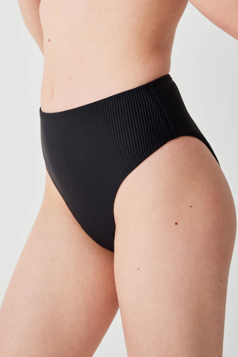 Jenna Ribbed High Waist Bikini Bottom - Black - Image 3