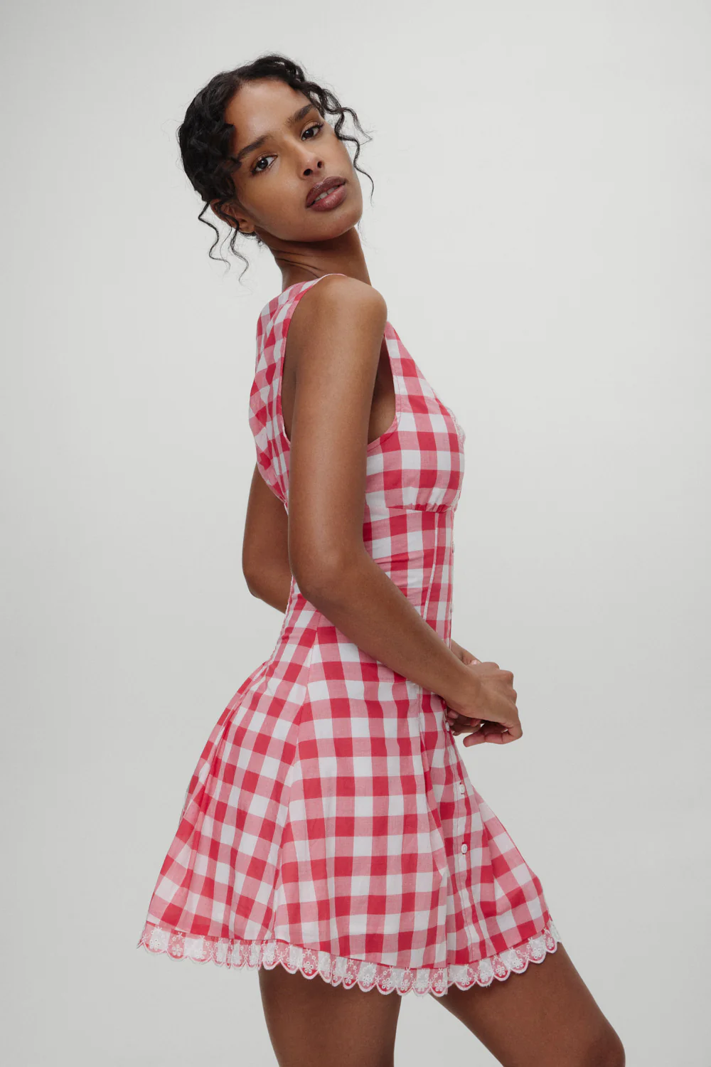 x BELLA HADID Farm Gingham Mini Dress - Malibu Picnic - Image 9